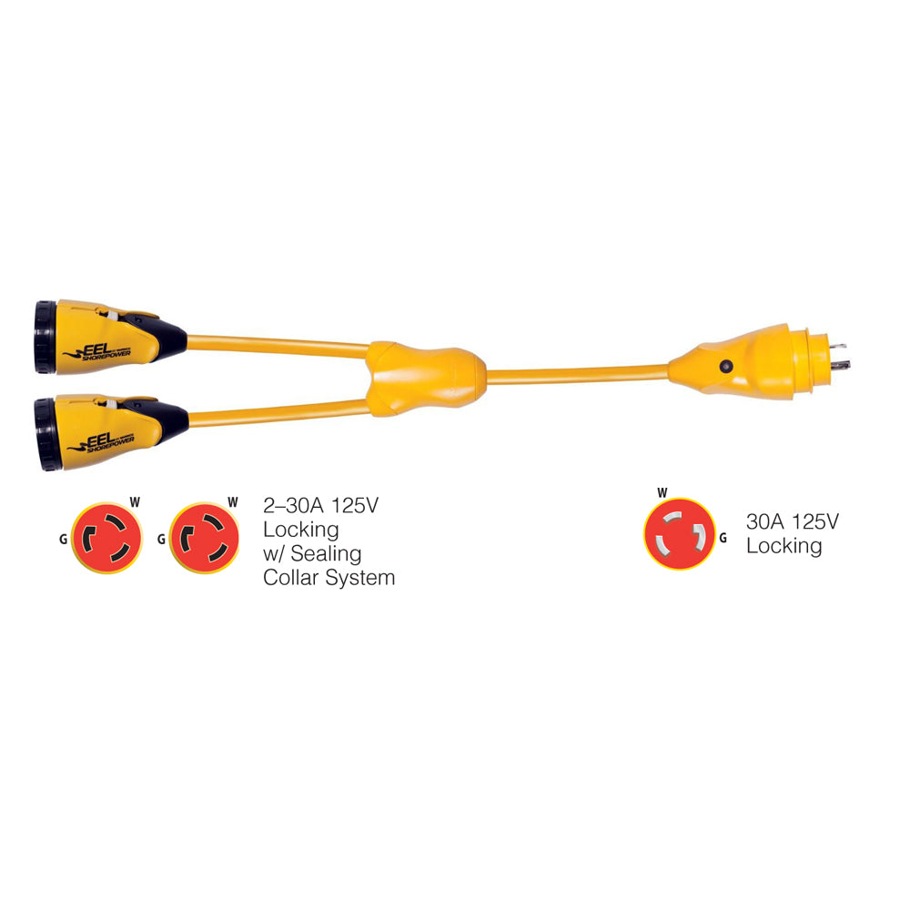 Marinco Y30-2-30 EEL (2)30A-125V Female to (1)30A-125V Male "Y" Adapter - Yellow [Y30-2-30]